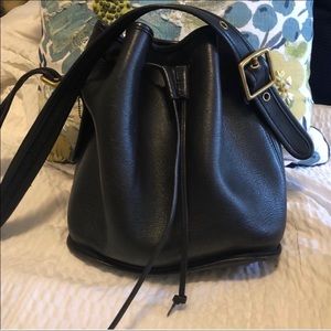 Coach black genuine leather drawstring bucket bag